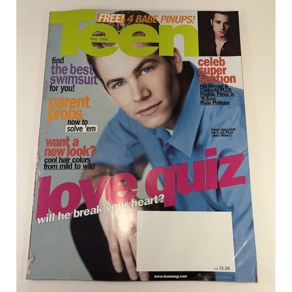 Y2K Teen Magazine May 1999 Paul Walker Pinups Love Quiz Fast Furious 2000s